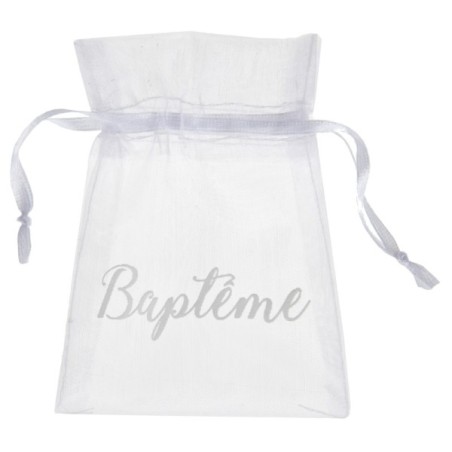 6 BOURSES BAPTEME BLANC 7X10CM ORGANDI