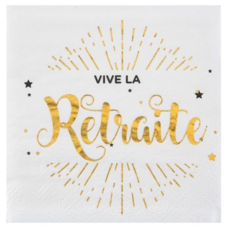 20 SERVIETTE VIVE LA RETRAITE BLANC