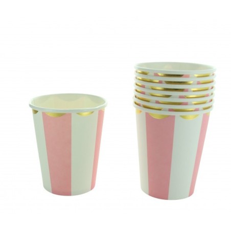 8 GOBELET ROSE RAYURE