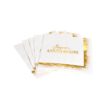 20 SERVIETTES ANNIVERSAIRE OR 33X33CM