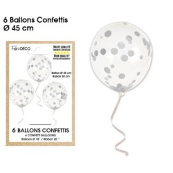 6 BALLONS ARGENT CONFETTIS