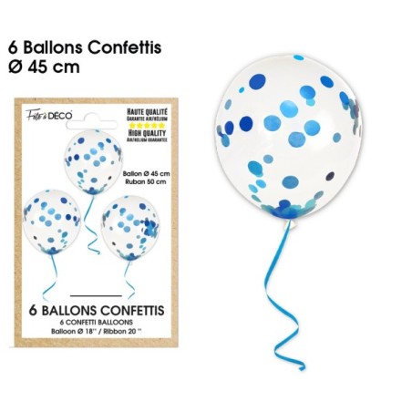 6 BALLONS BLEUS CONFETTIS