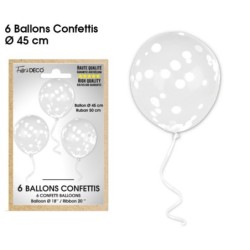 6 BALLONS BLANCS CONFETTIS