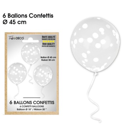 6 BALLONS BLANCS CONFETTIS