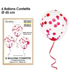 6 BALLONS ROUGES CONFETTIS