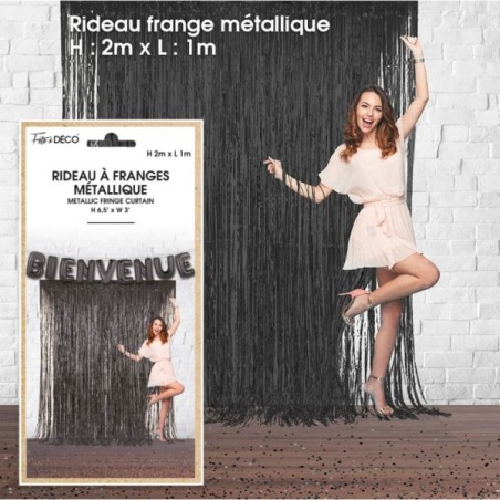 RIDEAU FRANGES NOIR METAL 2X1M