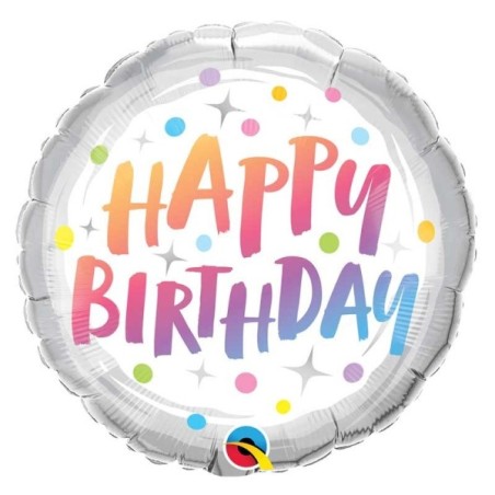 BIRTHDAY RAINBOW DOTS PKGD 18' ROND ALU