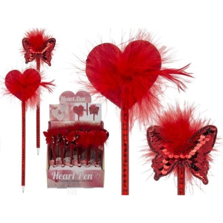 STYLO COEUR/ PAPILLON SEQUINS ROUGE