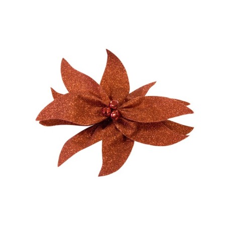 NOEUD POINSETIA ROUGE PAILLETE 20CM+GREL