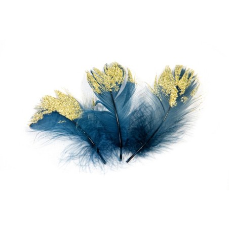 25 PLUMES BLEU/OR PAILLETE DECO