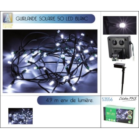 GUIRLANDE SOLAIRE 50 LED BLANC- 4,9 M D