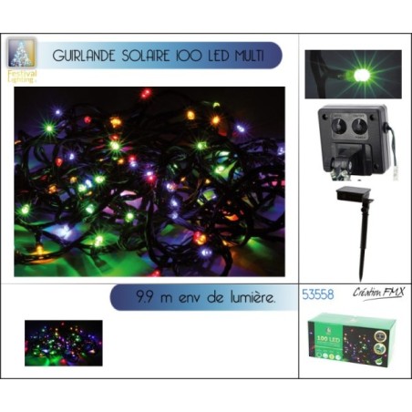 GUIRLANDE SOLAIRE 100 LED MULTI - 9,9 M