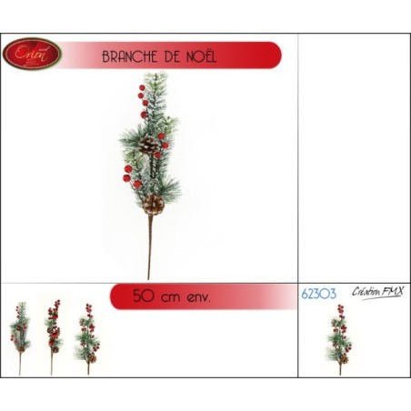 BRANCHE DE NOEL, 50CM ENV. 3ASST