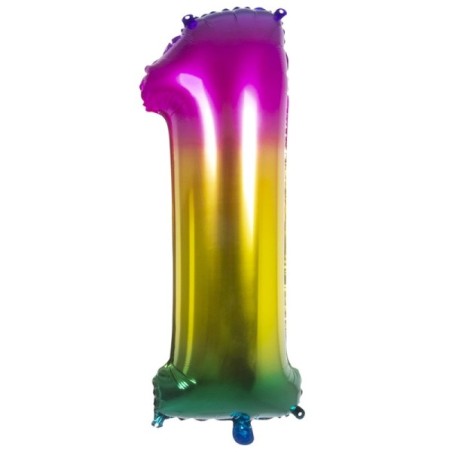 BALLON ALU 86CM '1' ARC-EN-CIEL