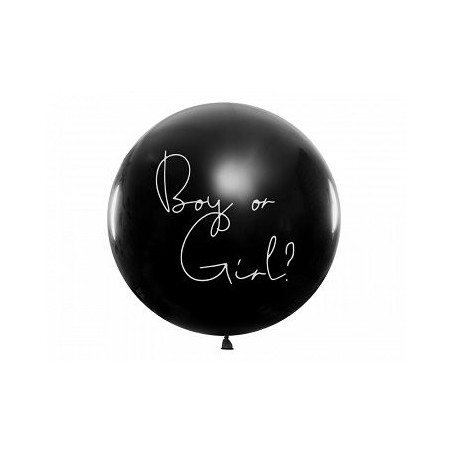 BALLON NOIR 1M + CONFETTIS ROSE FILLE